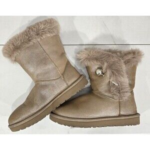 Ugg Womens Classic Fluff Pin Boots Antique Pearl Leather Shearling Size 7